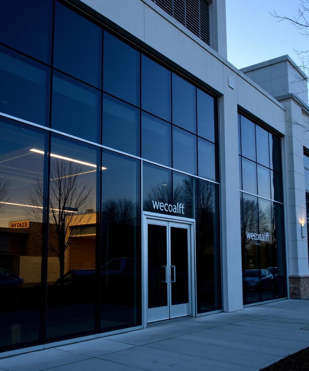 Commercial storefront with tinted glass facade