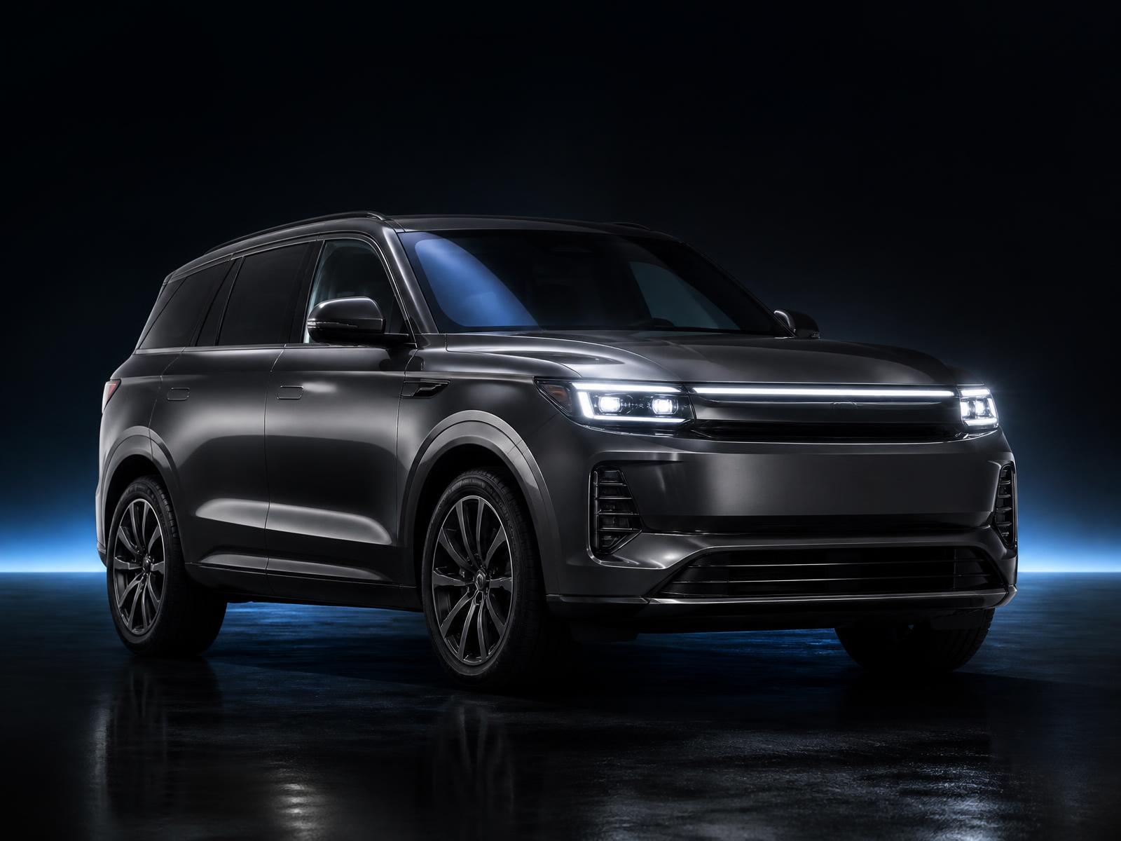 Modern luxury SUV with professionally tinted windows under dramatic studio lighting
